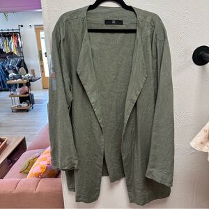 LHI green khaki linen open jacket